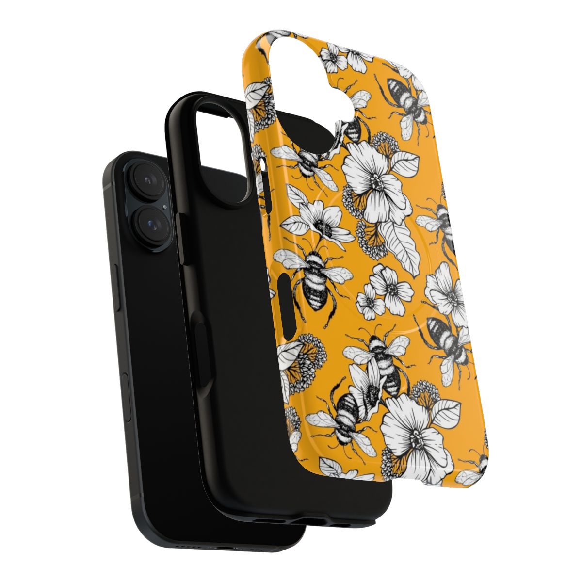 Vintage-inspired honey bee seamless pattern design on a protective phone case. - Layers