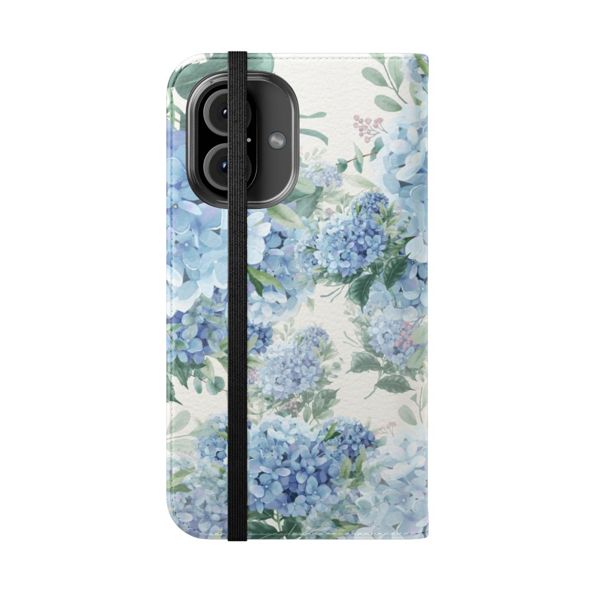 Blue hydrangeas floral design on a phone case - Folded Front