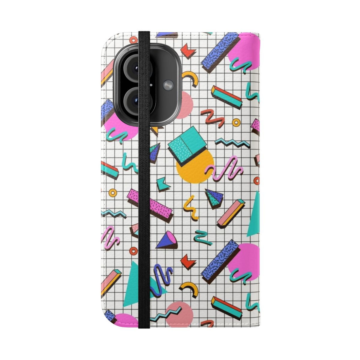 Colorful 80s retro memphis pattern design on a phone case - Folded Front