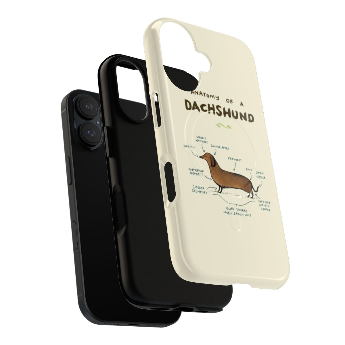 Magnetic phone case with detailed illustration of a dachshund dog - Layers