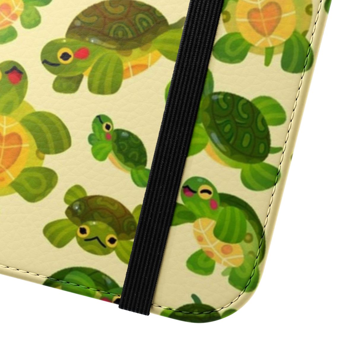 Pastel flip phone case featuring a cute and cheerful red-eared slider design - Close Up