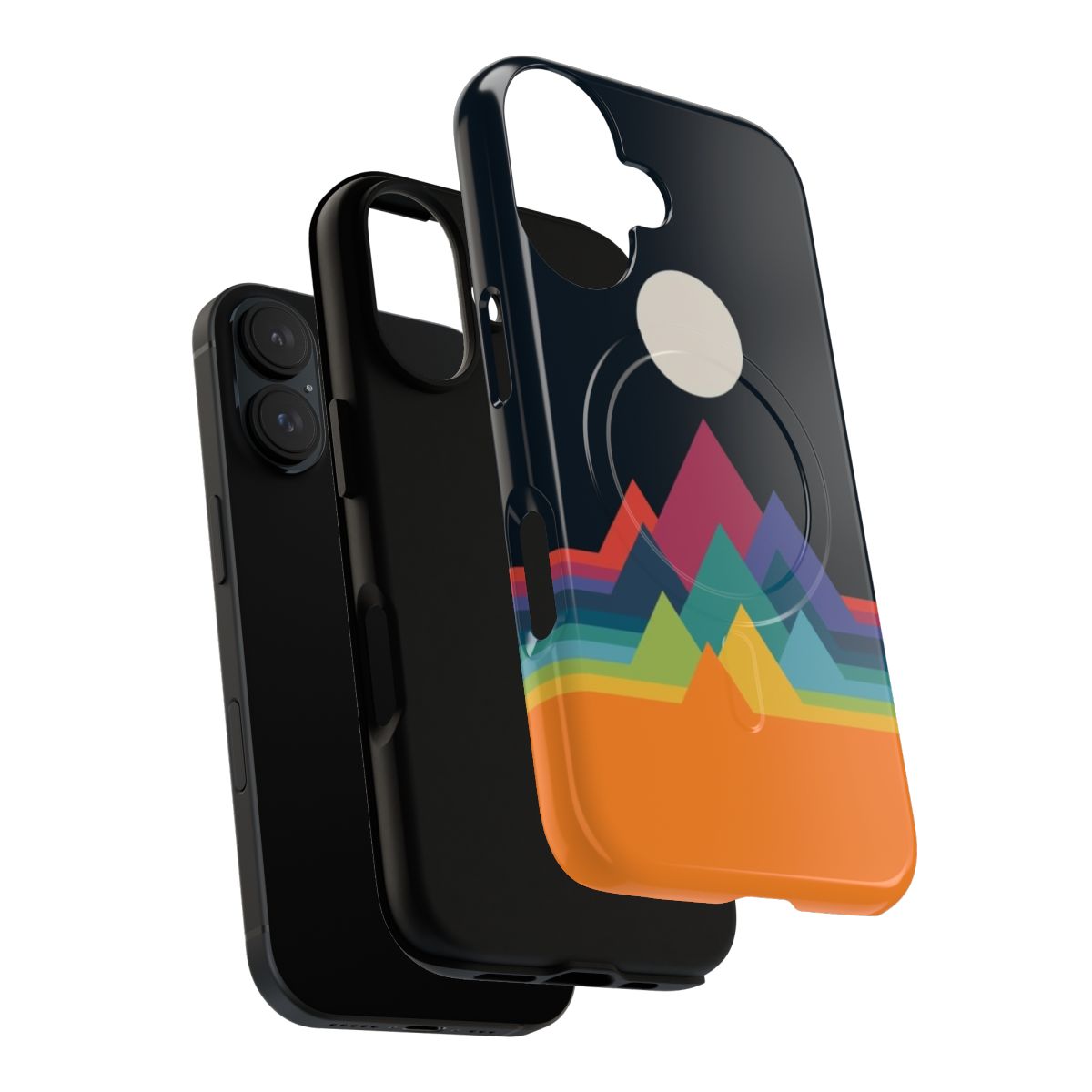 Colorful whimsical mountain landscape design on a tough, magnetic phone case - Layers