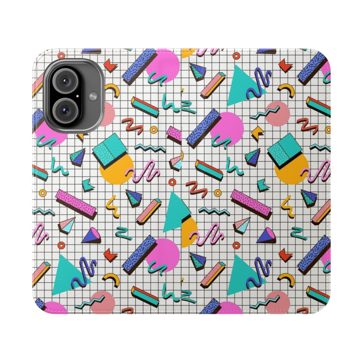 Colorful 80s retro memphis pattern design on a phone case