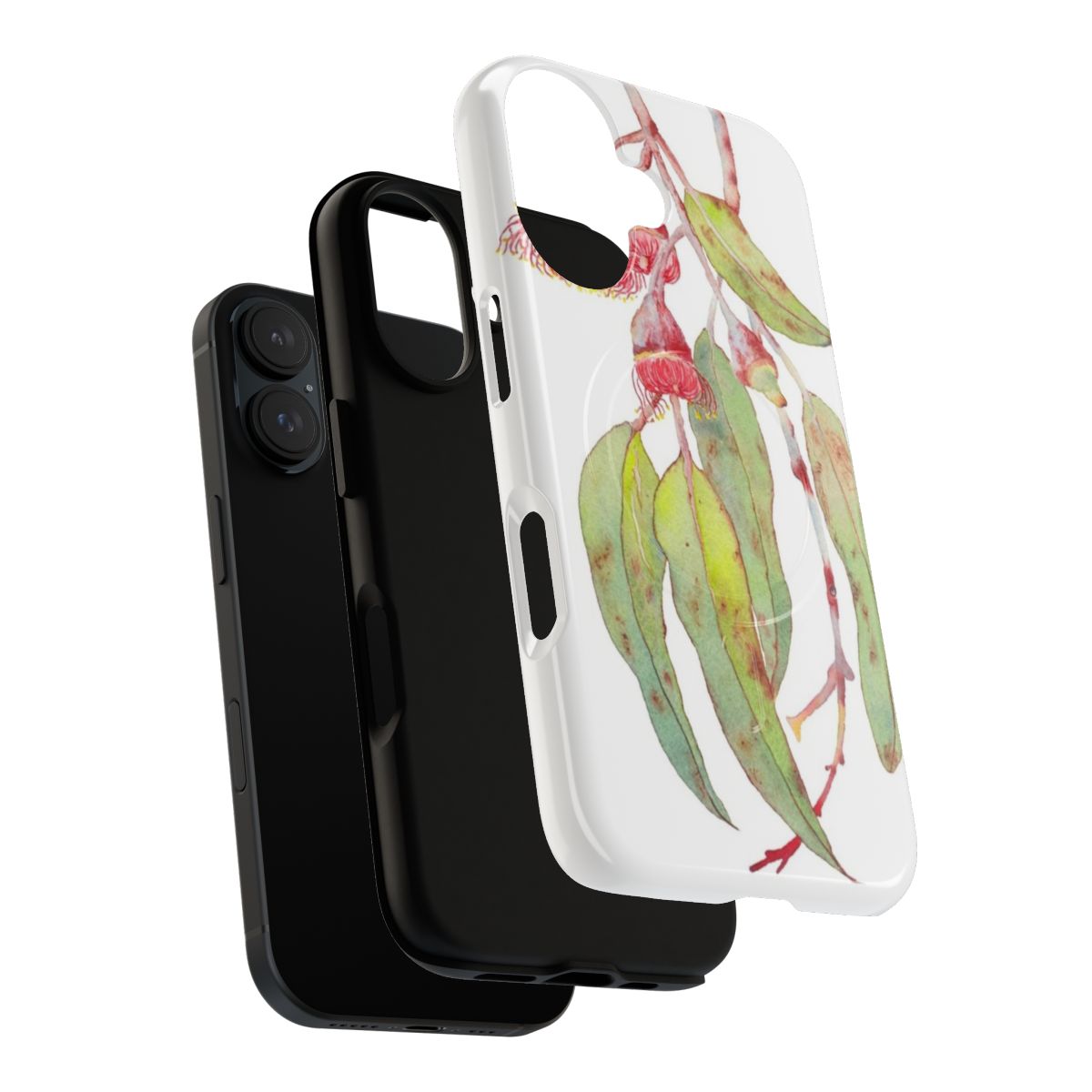 Watercolor illustration of silver princess eucalyptus flowers on a phone case - Layers