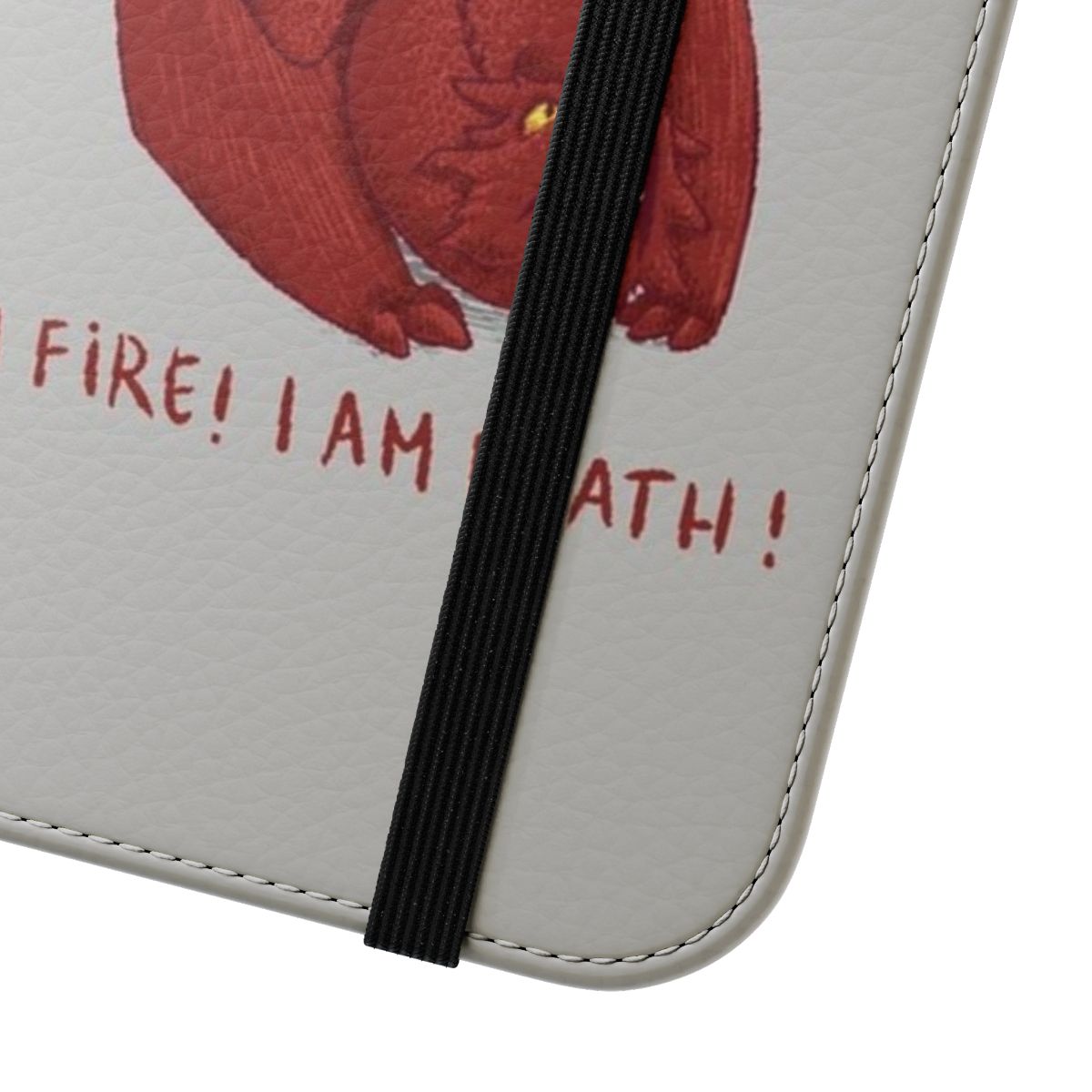 A dragon-themed flip cover phone case for Pixel devices, featuring the iconic dragon Smaug from the Lord of the Rings universe. - Close Up