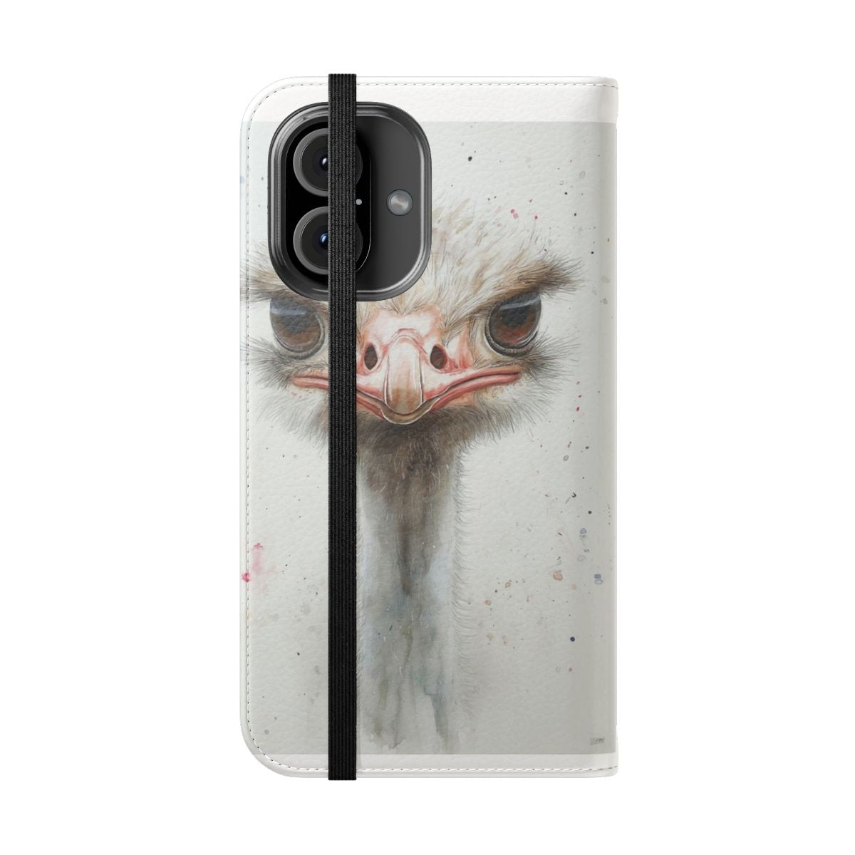 Detailed and whimsical ostrich portrait on a flip phone case - Folded Front