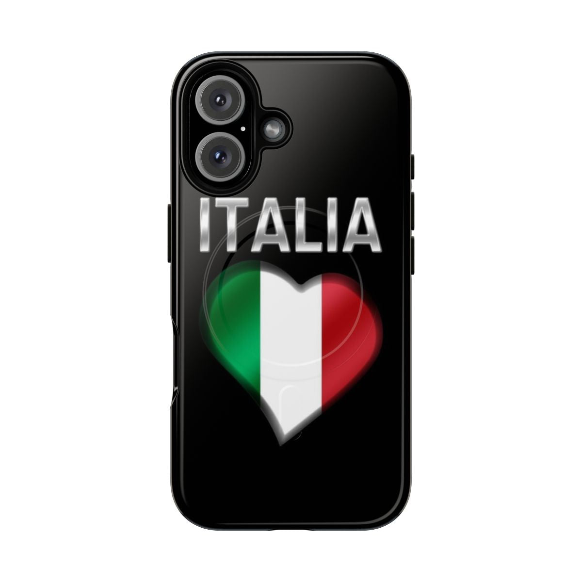 Metallic magnetic tough phone case with Italian flag heart design