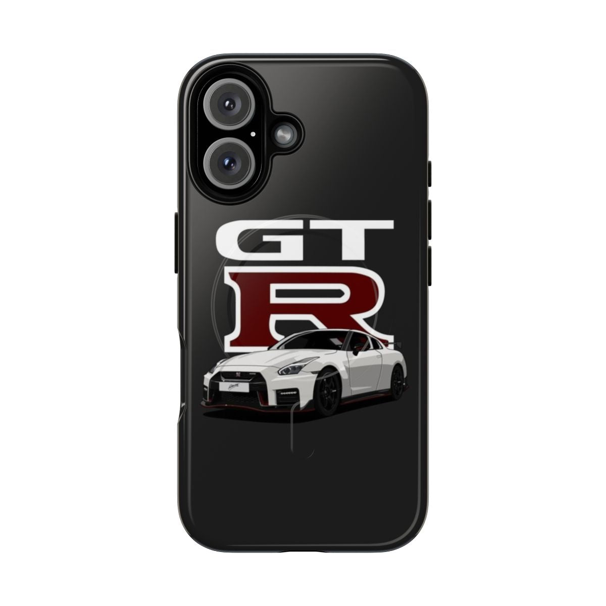 Magnetic tough phone case featuring a stylized Nissan Skyline GTR in a vector art design with a galaxy pattern.