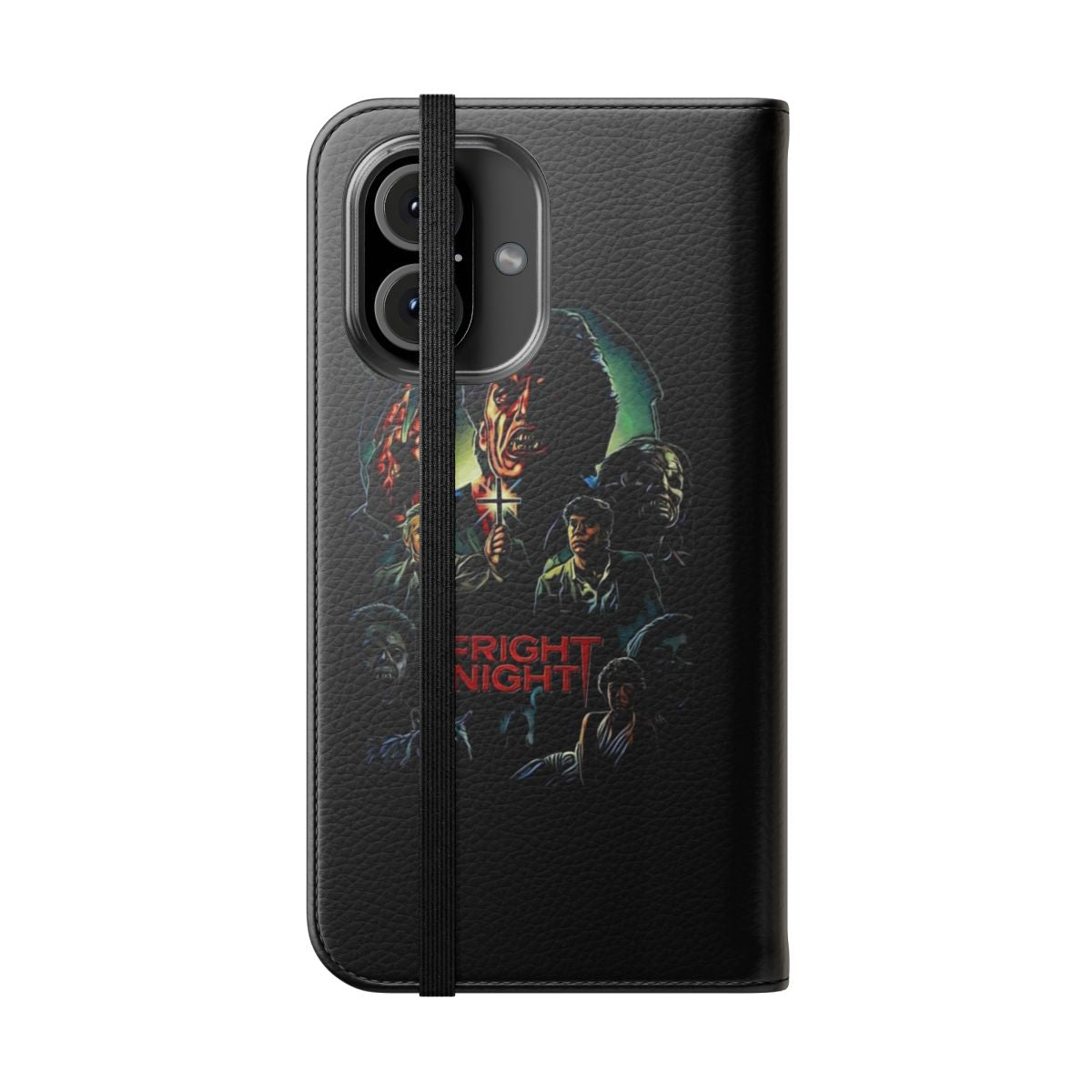 Fright Night-inspired flip cover phone case with vampire and horror motifs - Folded Front