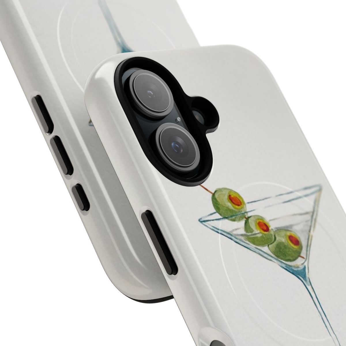 Artistic martini glass with green olives design on a durable phone case - Detail