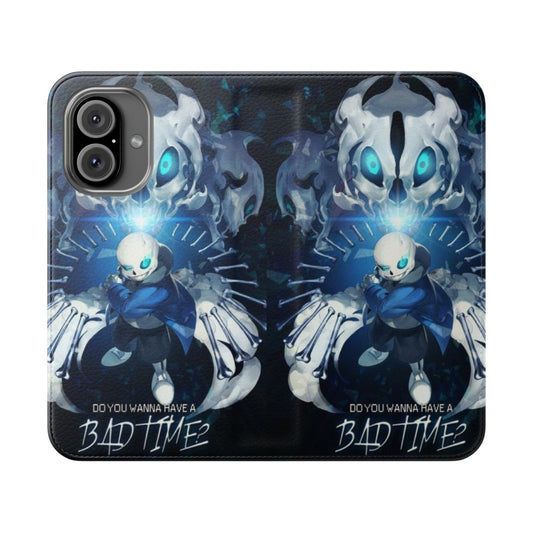 "Flip cover phone case featuring the iconic 'Bad Time Sans' character from the popular indie game Undertale"