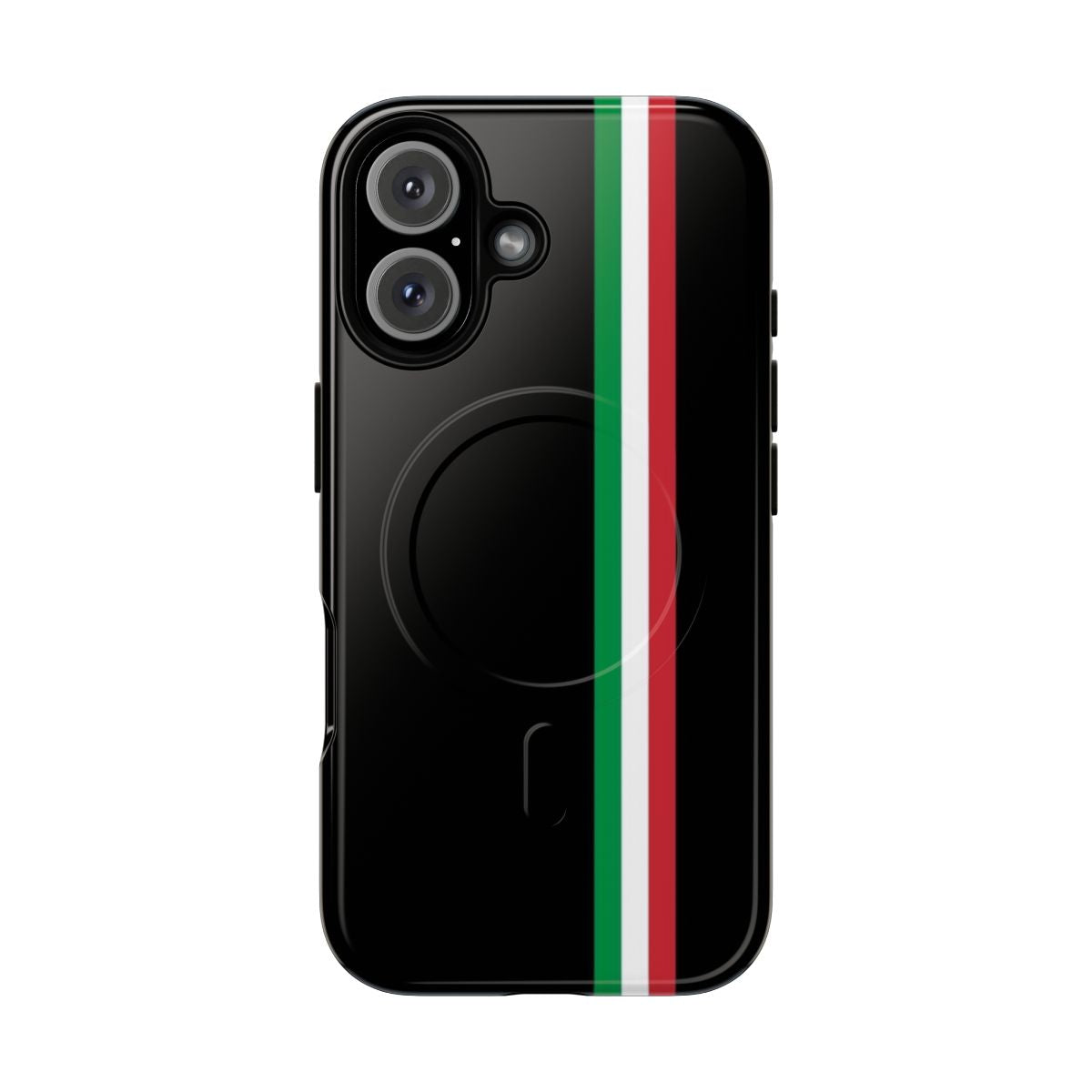 Tricolor Italian flag design on a durable, magnetic phone case