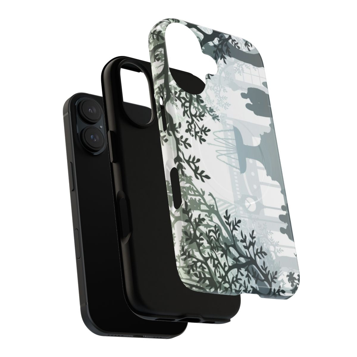 Magnetic tough phone case featuring a tranquil nature park fountain design - Layers