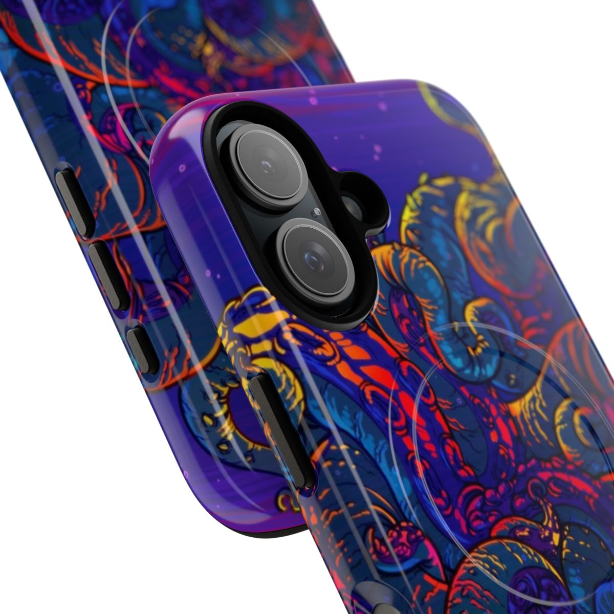 Stylish magnetic tough phone case with colorful kraken, monster, and tentacle design - Detail