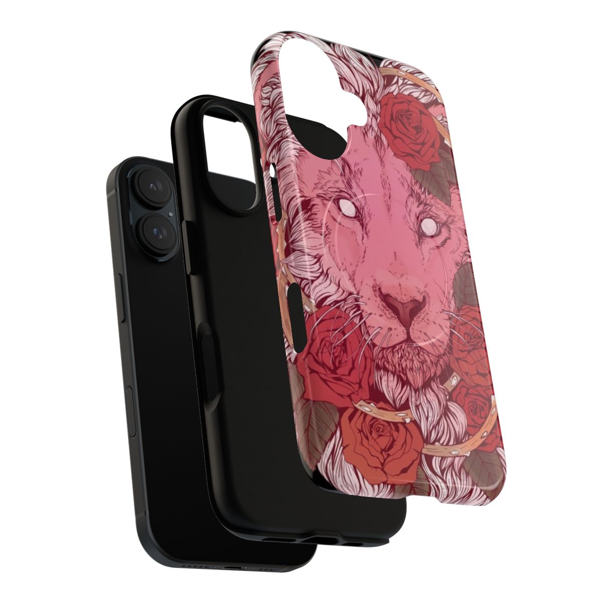 Pink lion phone case with crystal gems and roses - Layers