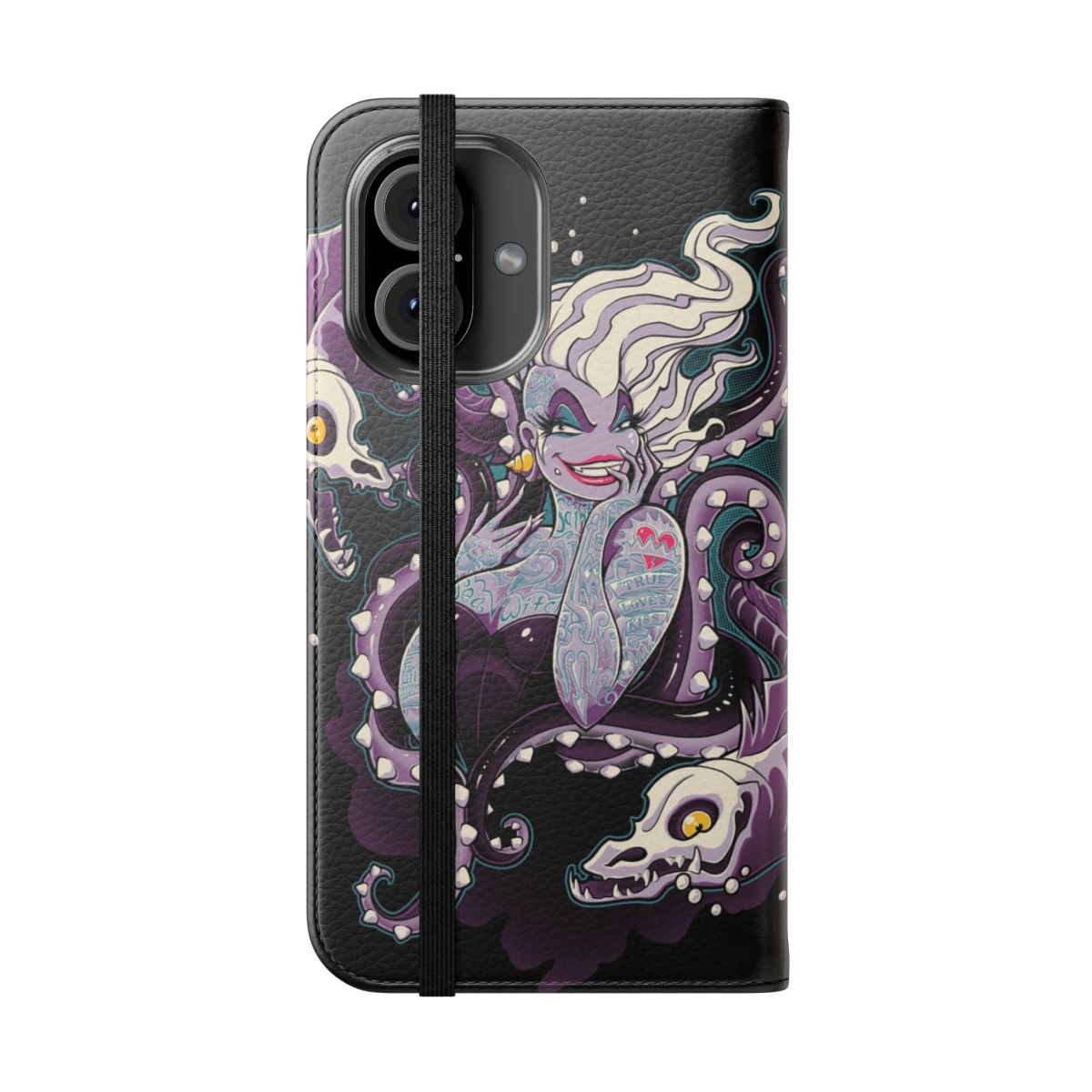 Flip cover phone case with a mysterious villain octopus design - Folded Front