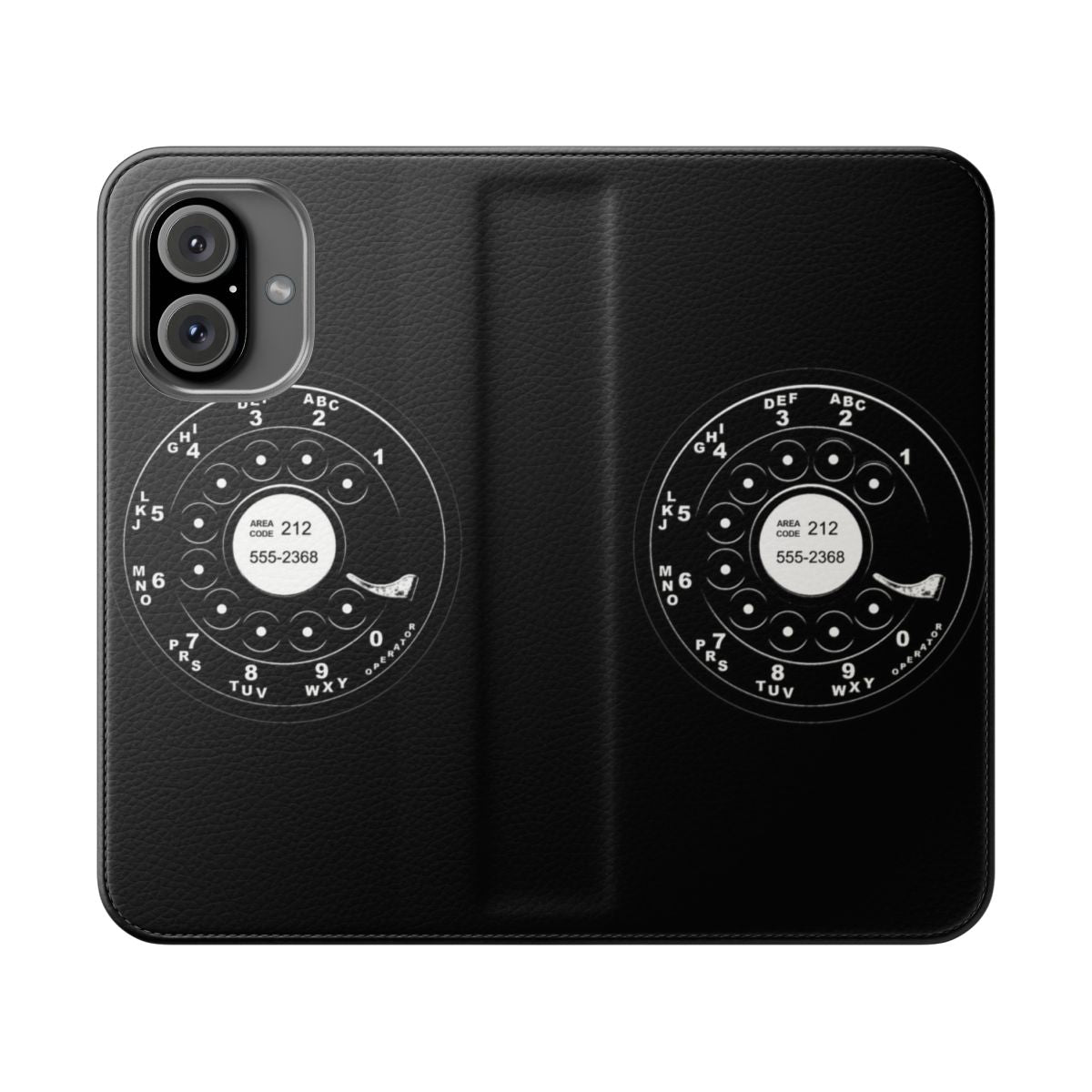 Vintage-style rotary dial phone case in black and white