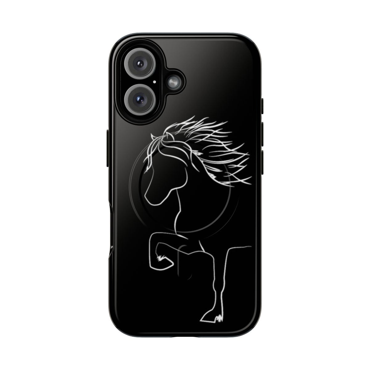 Magnetic phone case with a stylish Icelandic horse design for horse lovers.