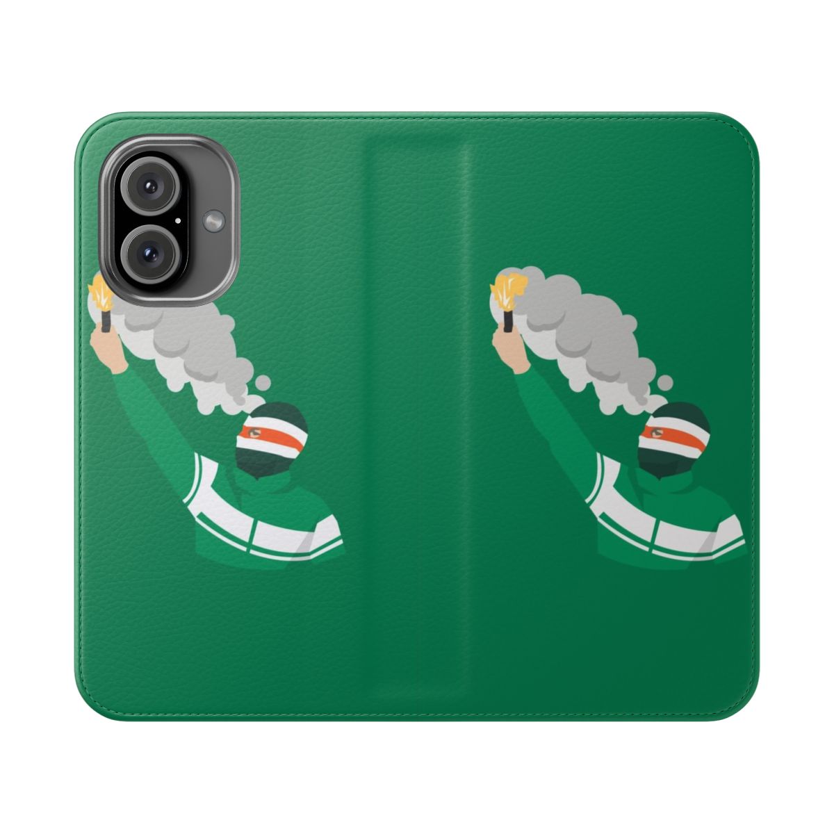 Colorful flip cover phone case design featuring Celtic FC ultras and fan imagery