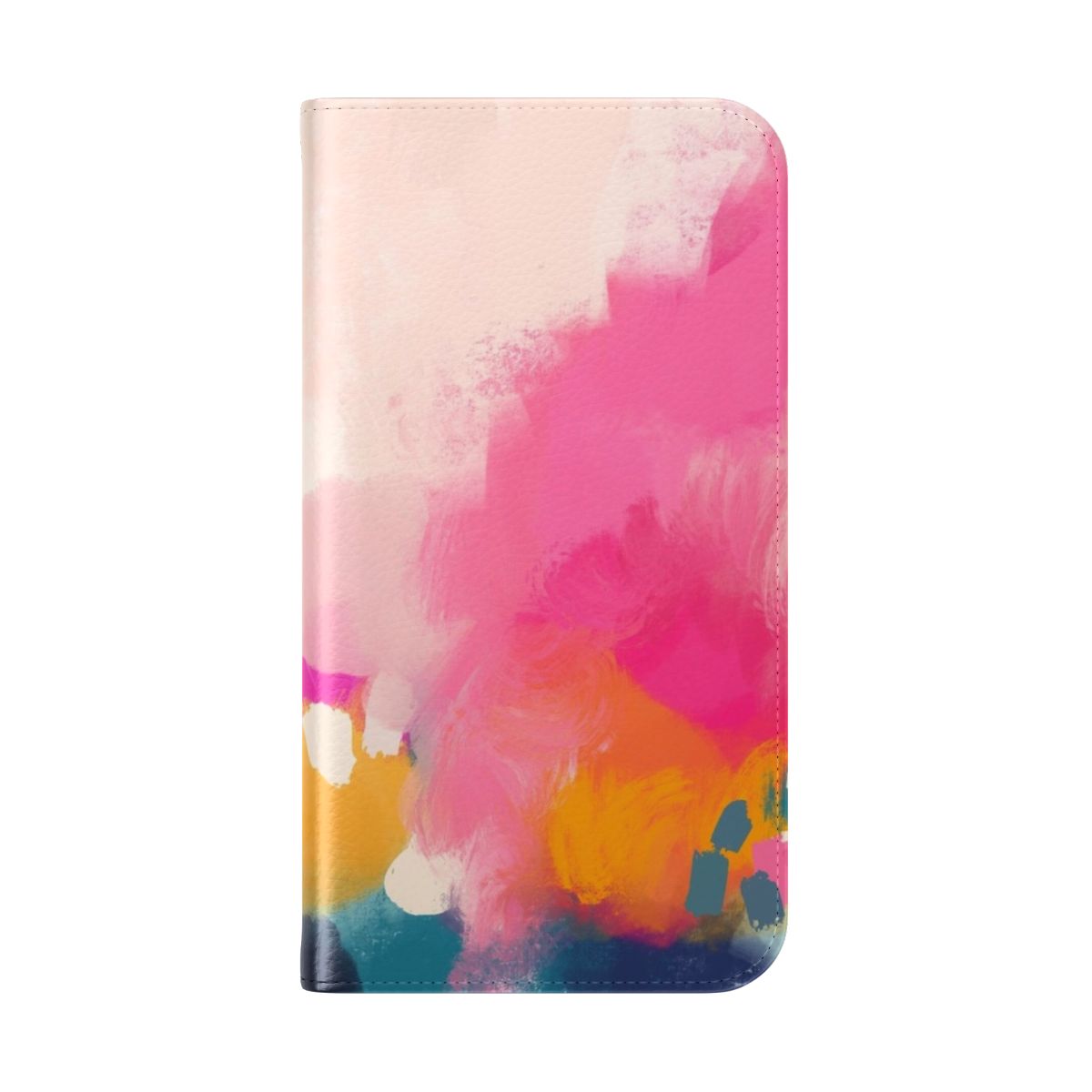 Vibrant abstract art phone case with pink, orange, and blue oil paint brushstrokes - Folded Back