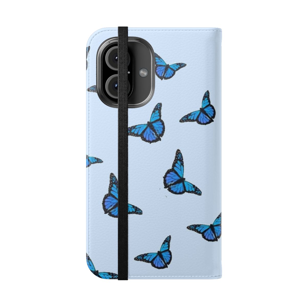 Blue butterfly pattern phone case cover with a pretty floral design - Folded Front