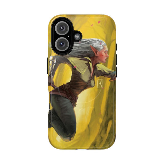 A tough, protective phone case featuring a rogue elf warrior with a blade, set against a fantasy background.