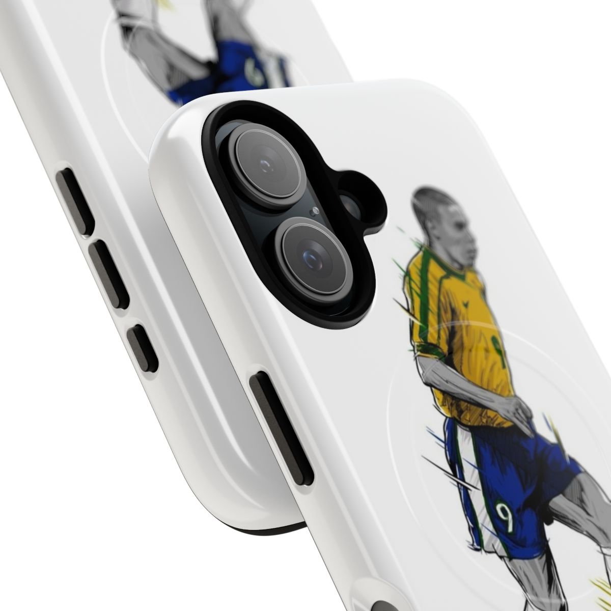 Magnetic tough phone case featuring Ronaldo R9, the Brazilian soccer phenomenon - Detail