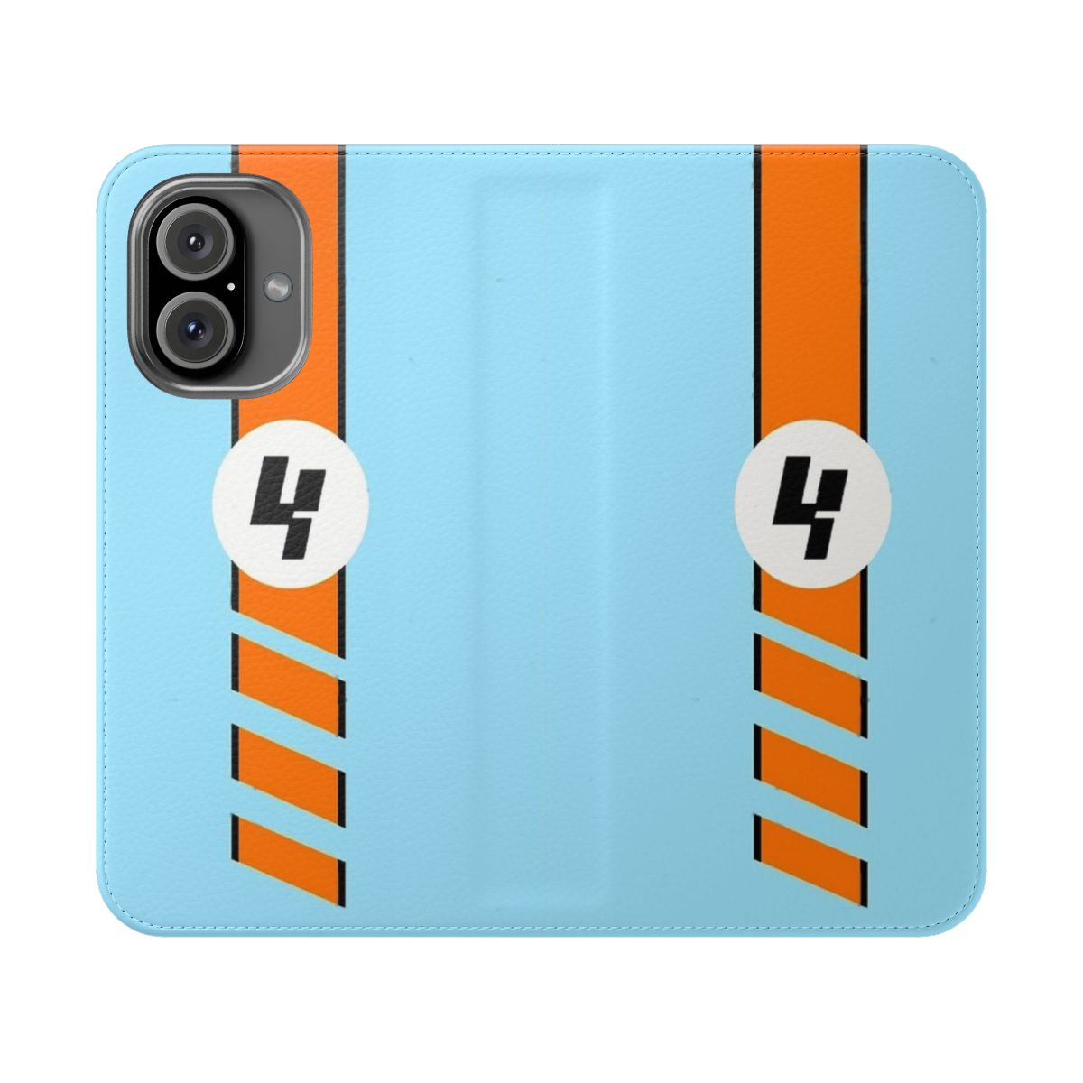 Flip cover phone case with Formula One driver Lando Norris inspired design