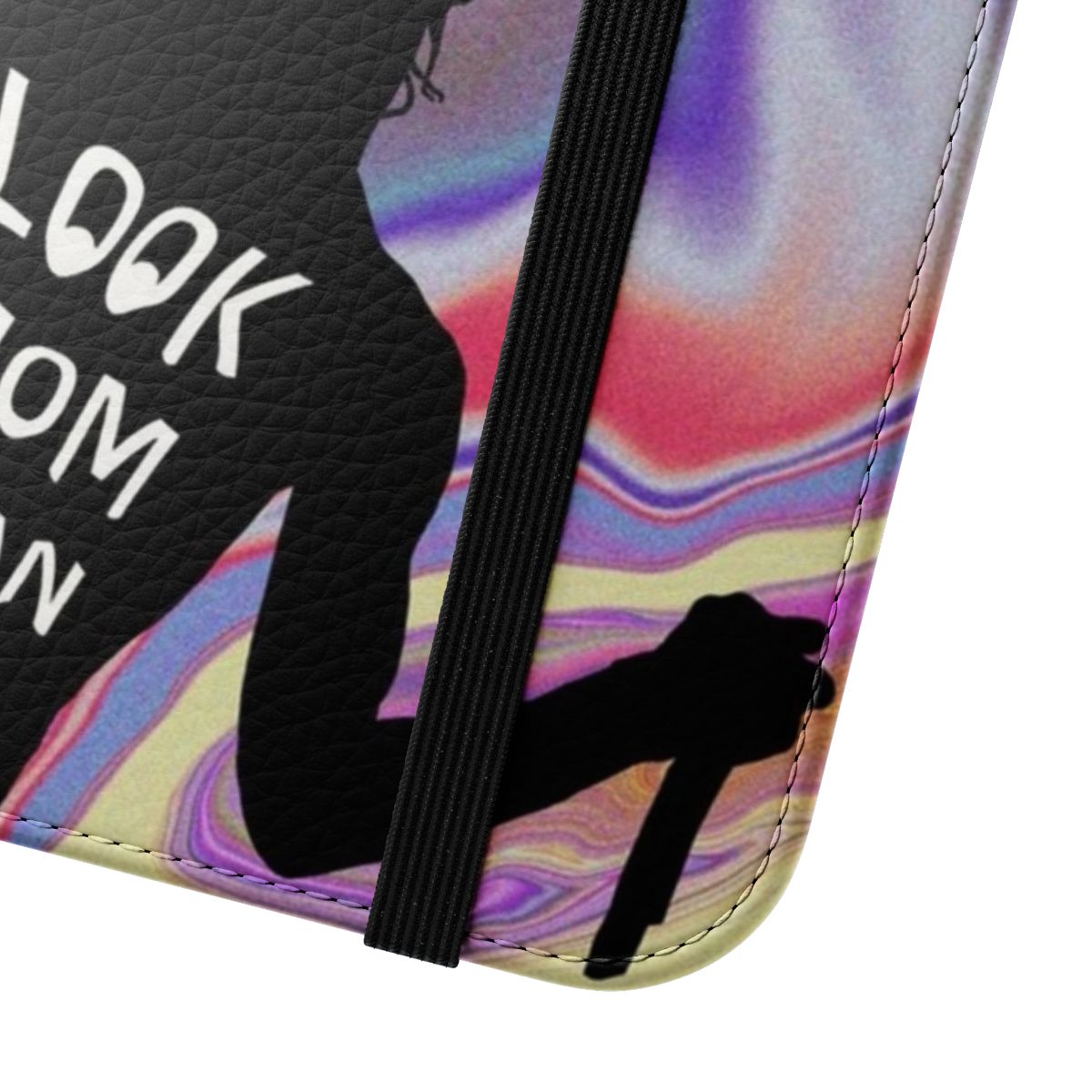 Stylish flip cover phone case featuring a Travis Scott inspired design - Close Up