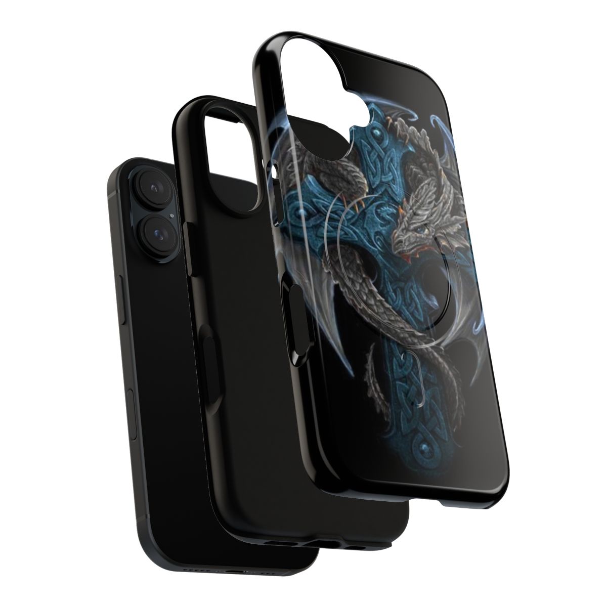 Phone case with blue celtic cross and dragon design - Layers