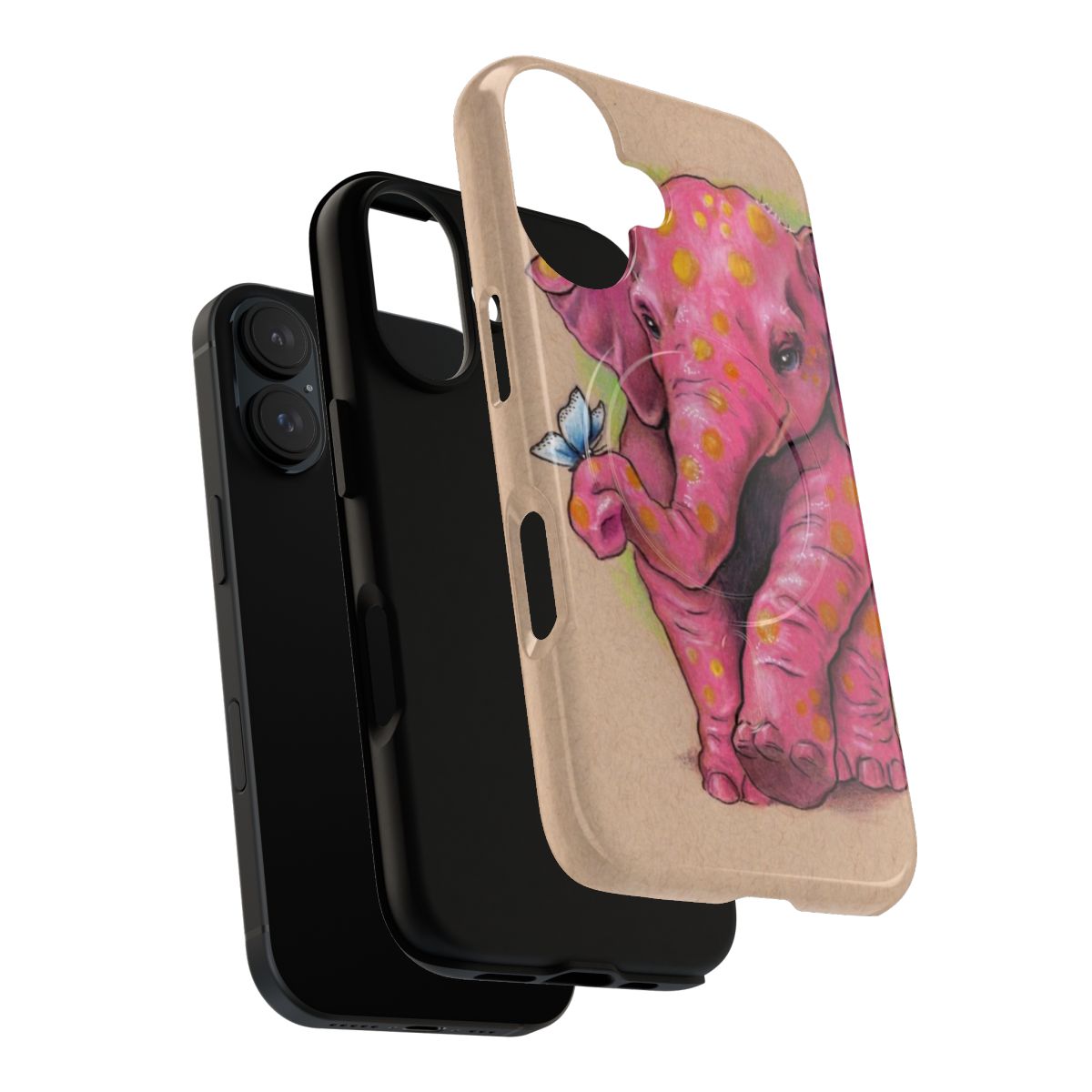 Artistic pink elephant phone case with golden spots, designed by teejay/justteejay. - Layers