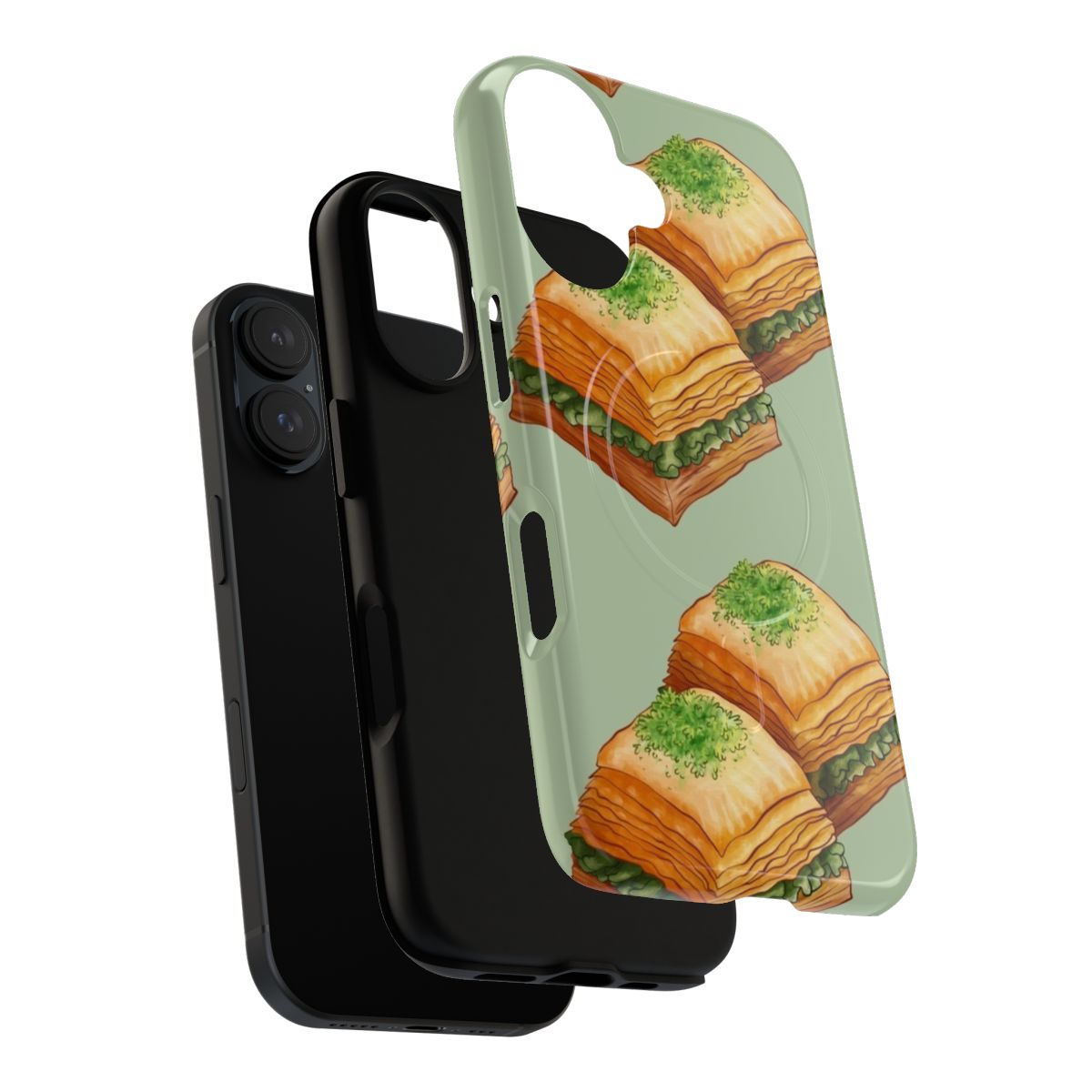 Watercolor illustration of pistachio baklava on a durable phone case - Layers