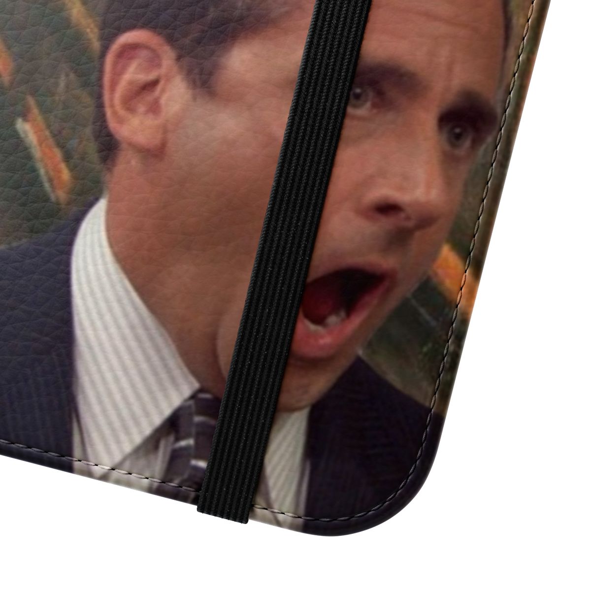 Flip cover phone case featuring a humorous parody of Edvard Munch's "The Scream" with Michael Scott's iconic quote from "The Office" - Close Up