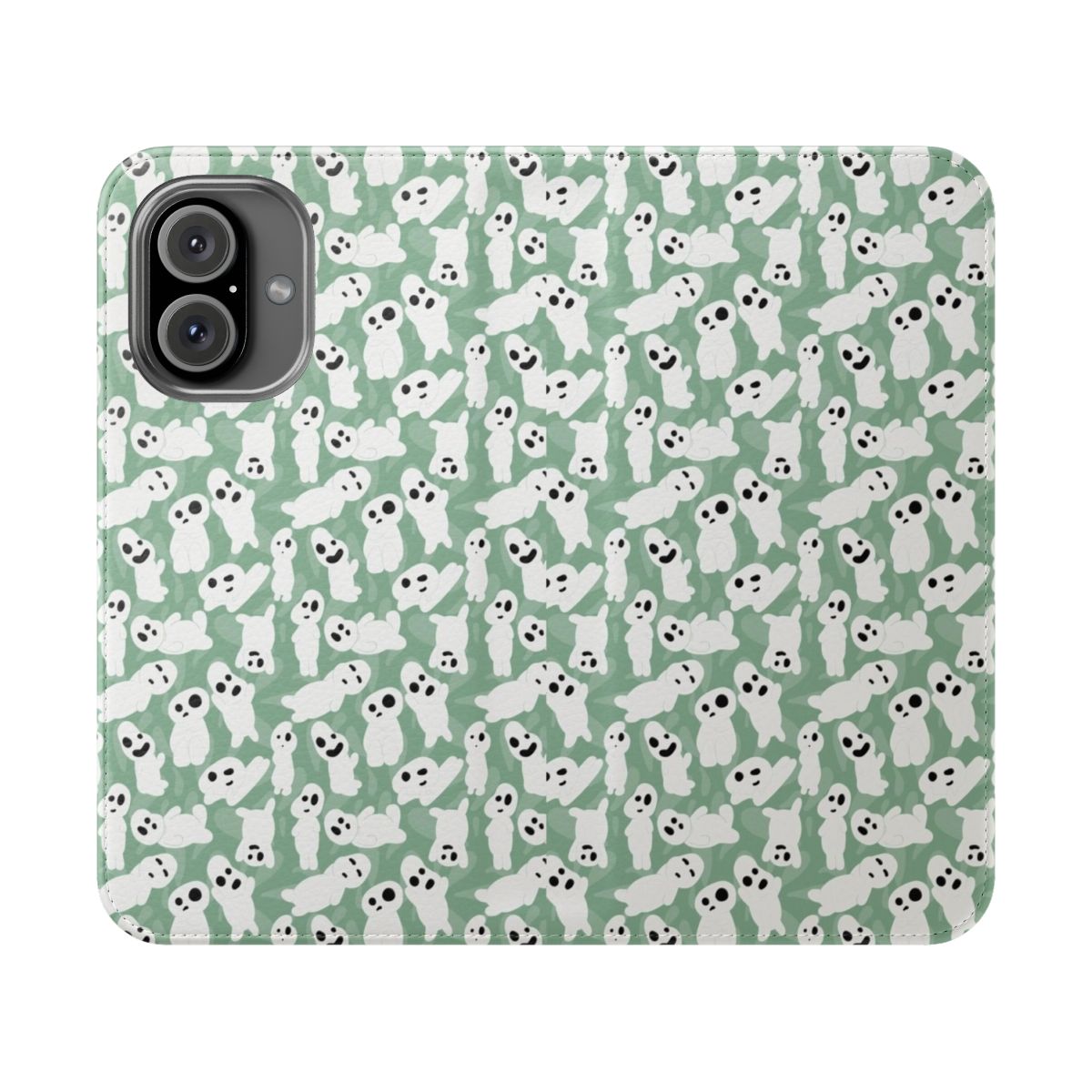 Kodama inspired flip phone case with nature and anime-style design