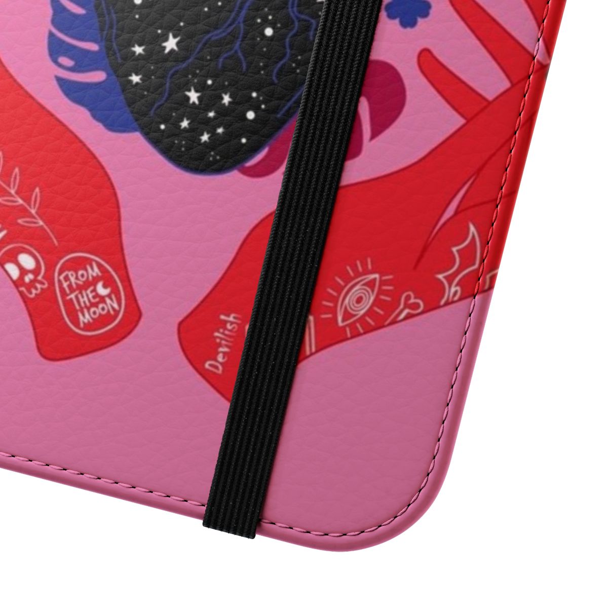 Devilish heart-themed phone case with floral pattern - Close Up