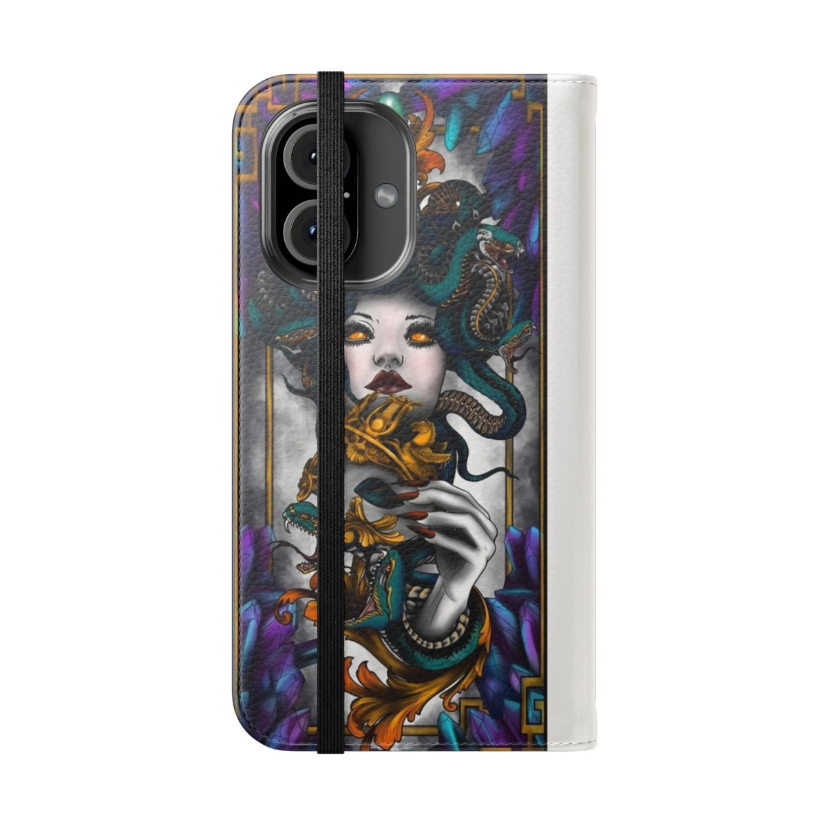 Medusa inspired abstract floral and geometric pattern phone case - Folded Front