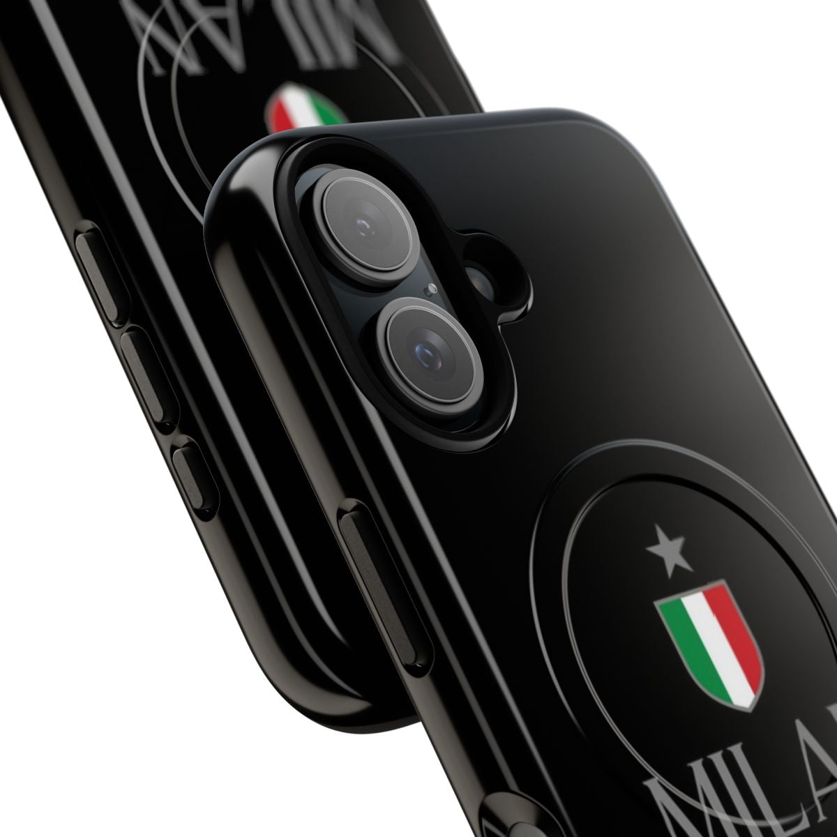 Grey magnetic tough phone cases with AC Milan and Rossoneri design - Detail