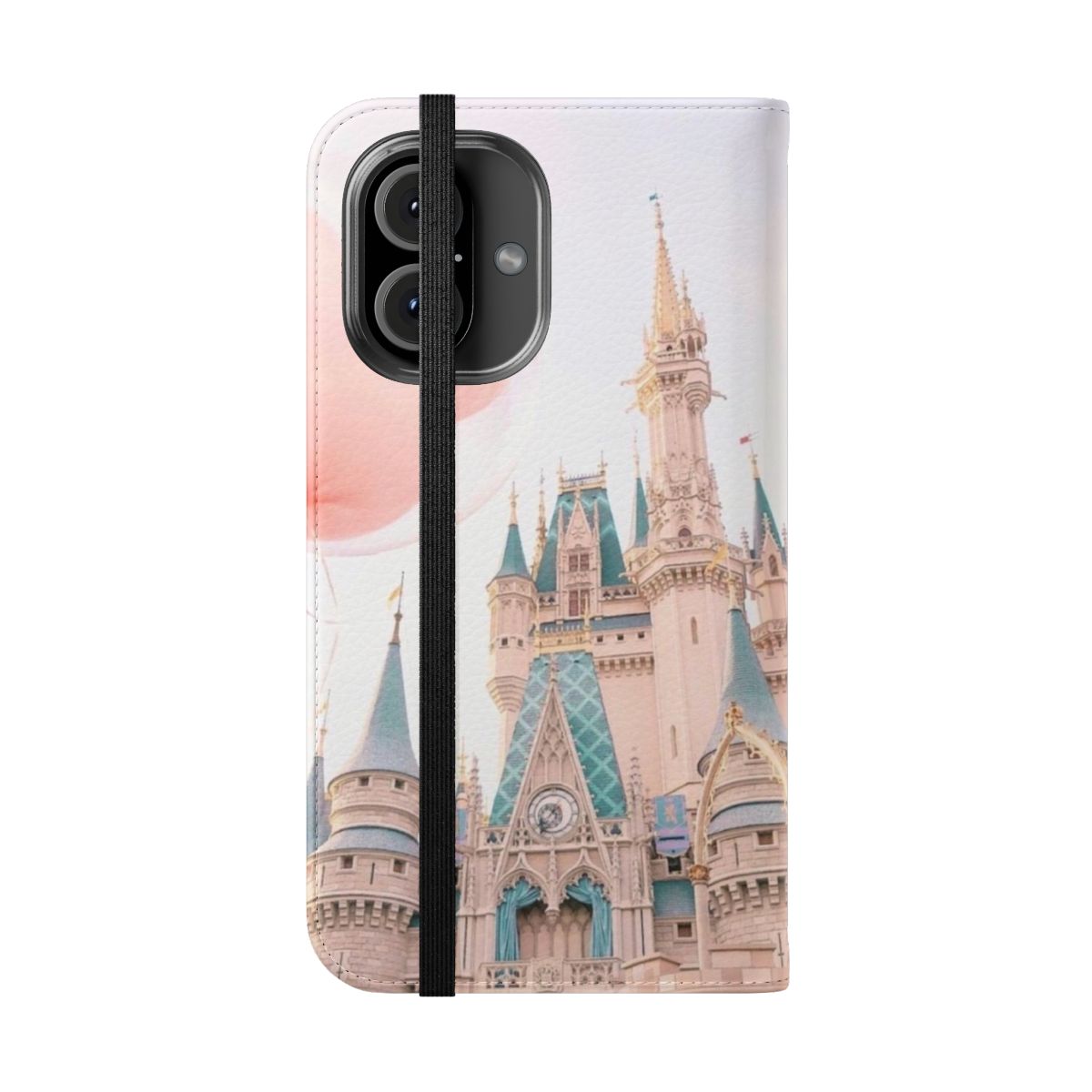 Whimsical Disney-inspired phone case with castle, balloons, and Cinderella design - Folded Front