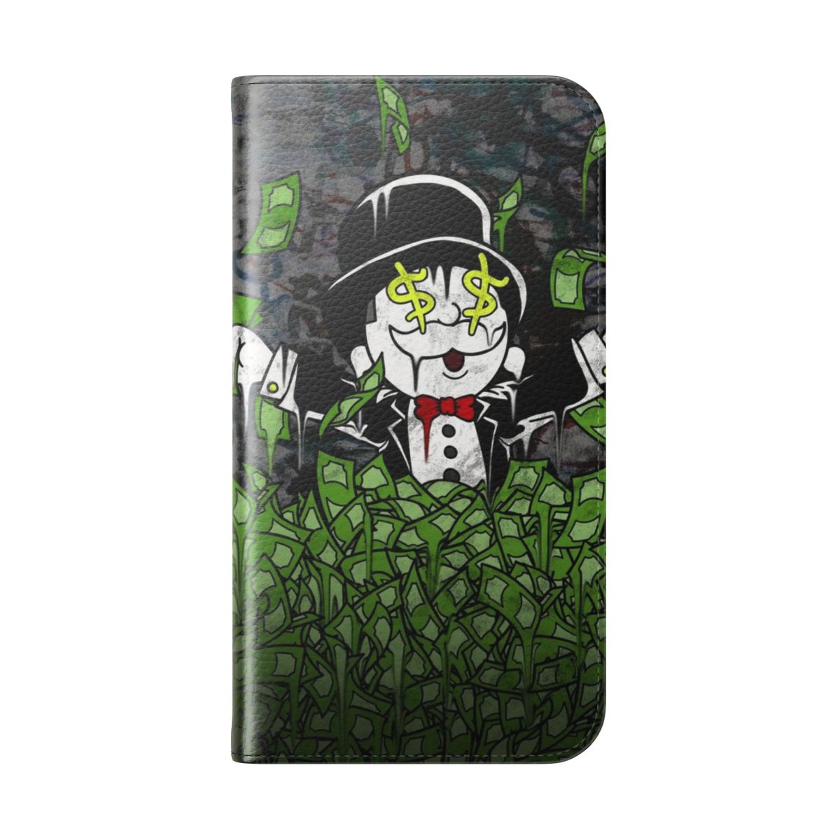 Artistic Monopoly-themed flip phone case with a street art inspired design - Folded Back