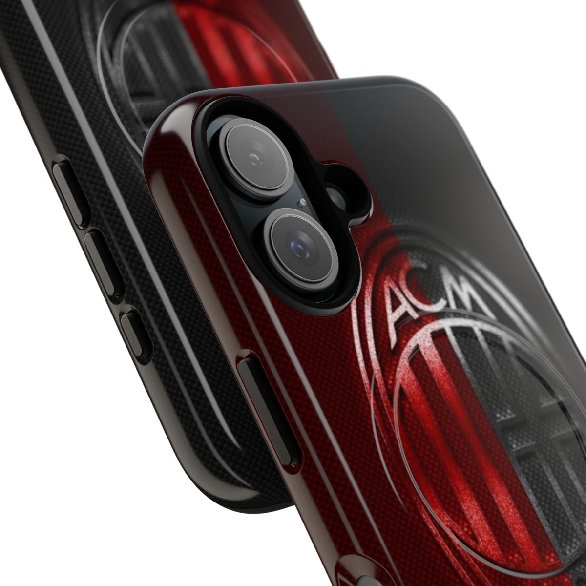 Magnetic tough phone cases featuring the colors and logos of AC Milan football club. - Detail