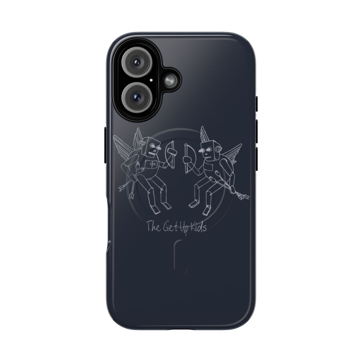 Magnetic tough phone case with a cupid robot design, perfect for fans of pop punk and emo music.