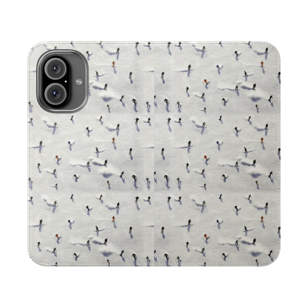 Skier Crowd Flip Cover Phone Case with Mountain Snow Design