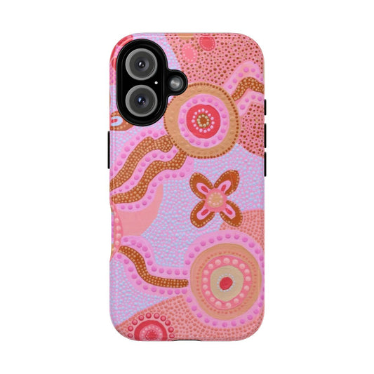 Magnetic tough phone case featuring aboriginal, indigenous, or first nations art and dot painting designs