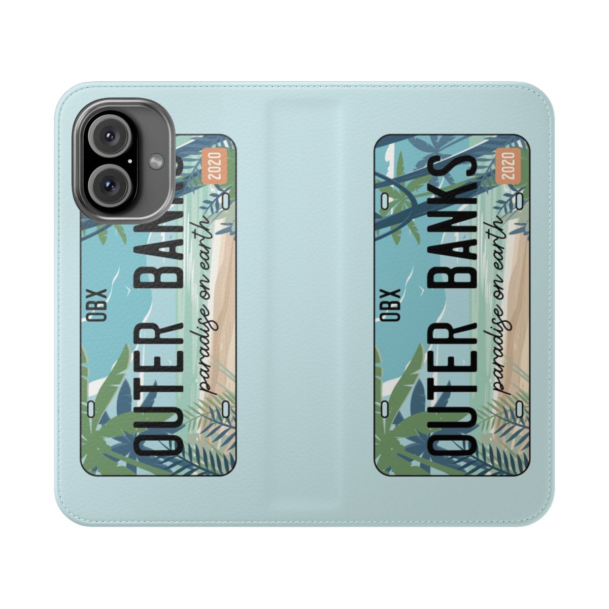 Outer Banks-Inspired Beach Flip Phone Case Cover with Palm Trees and Beach Scenery