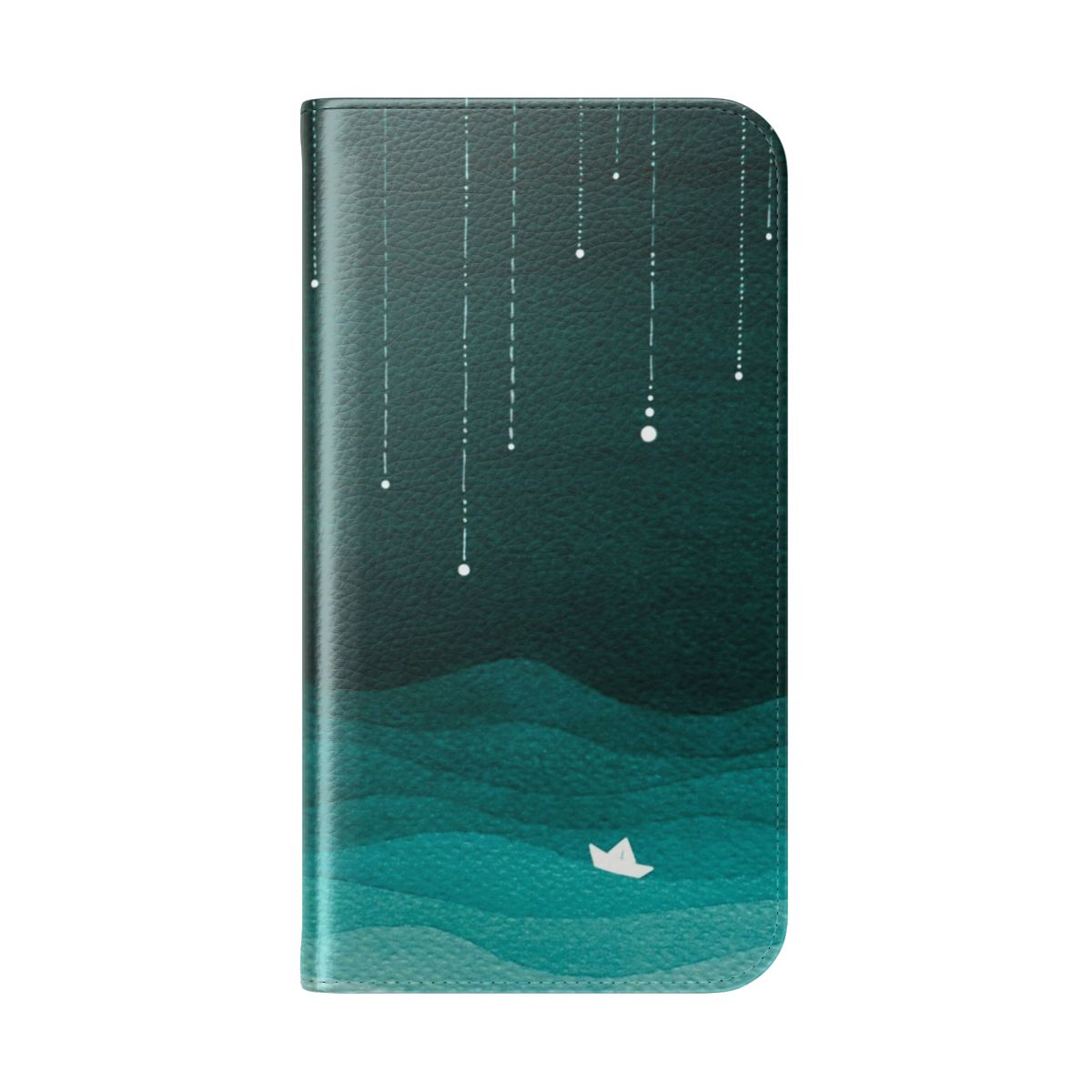 Teal phone case with a watercolor design featuring falling stars and a nautical theme - Folded Back