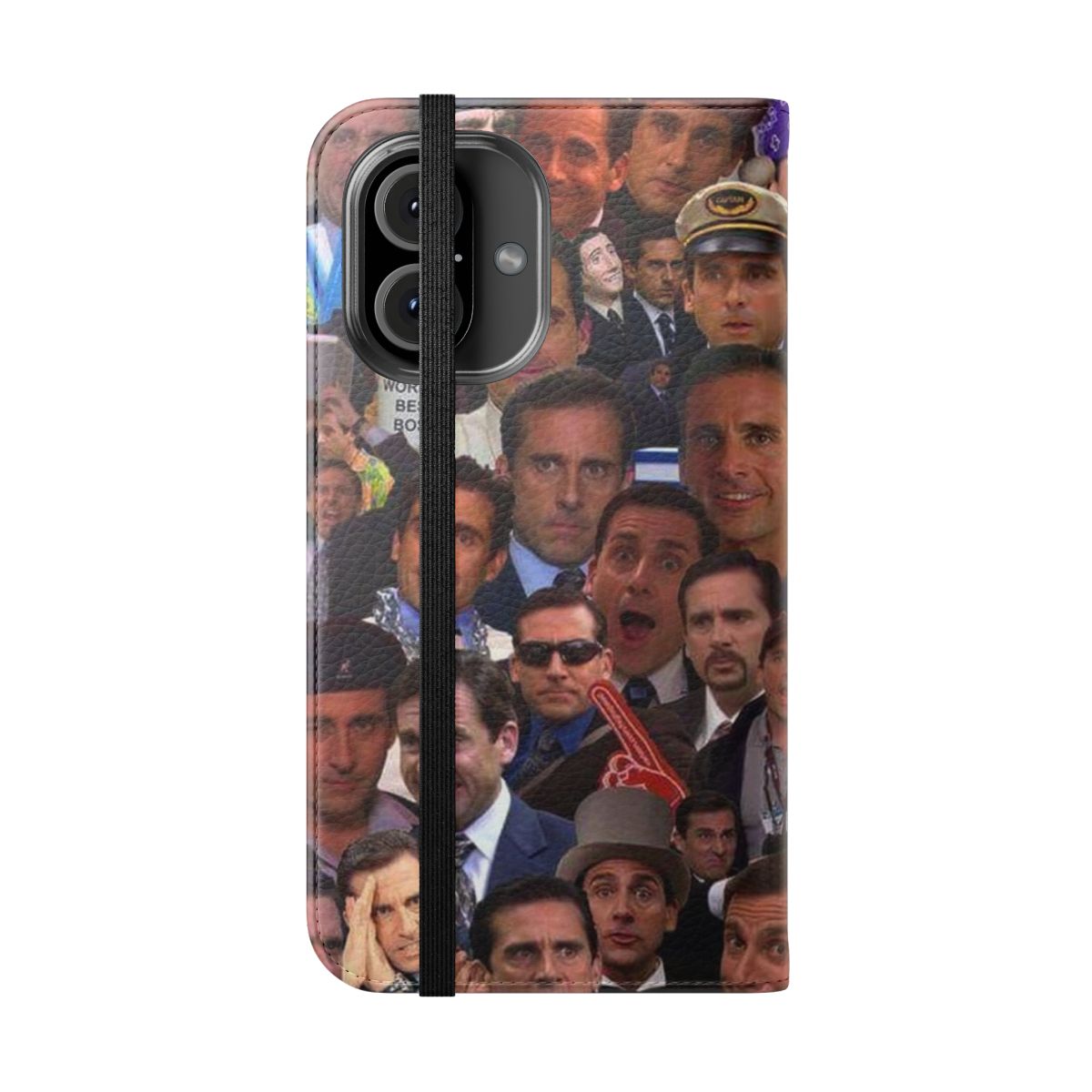 Flip cover phone case featuring Michael Scott, the iconic character from the TV show The Office - Folded Front