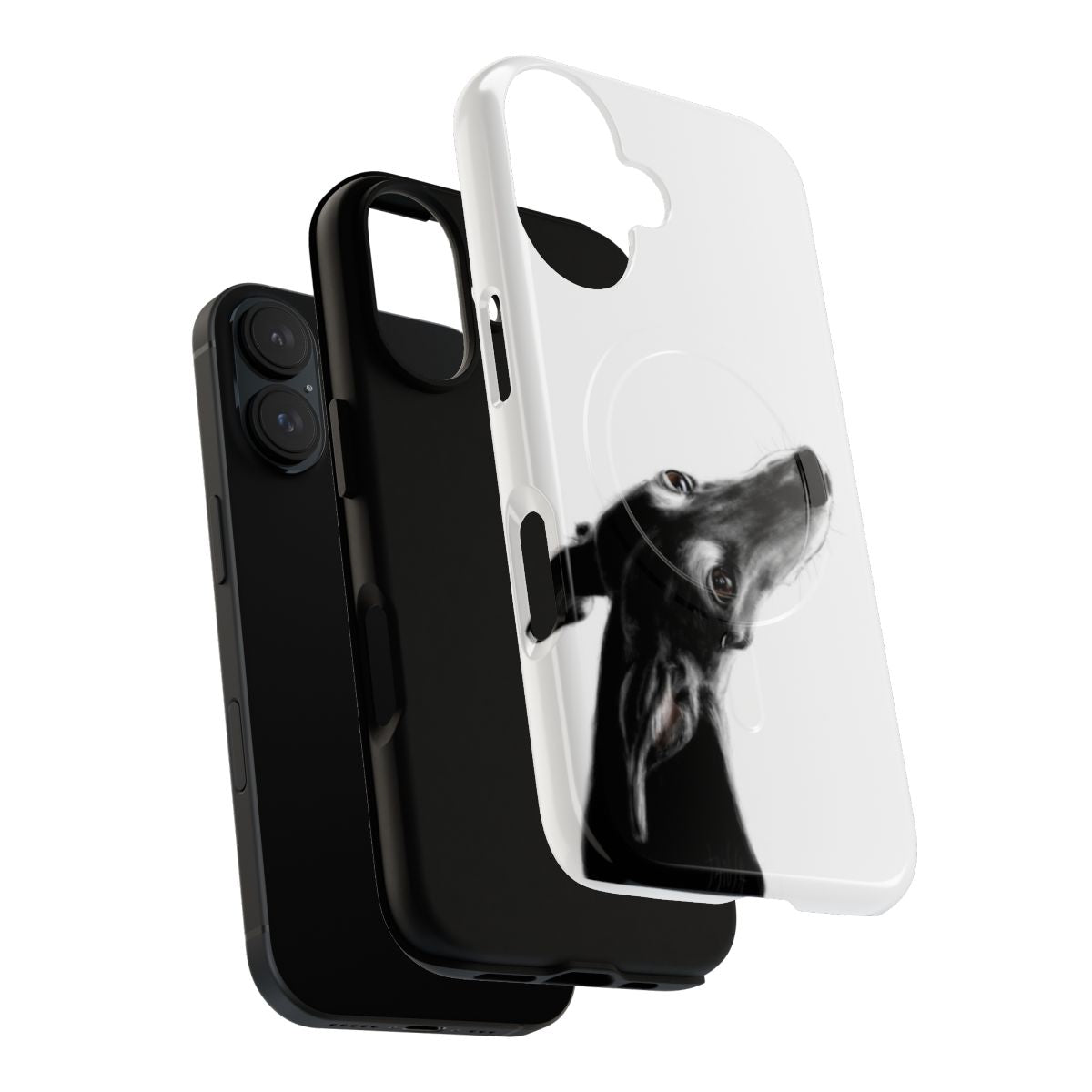 White magnetic tough phone case with greyhound, galgo, and whippet artwork - Layers