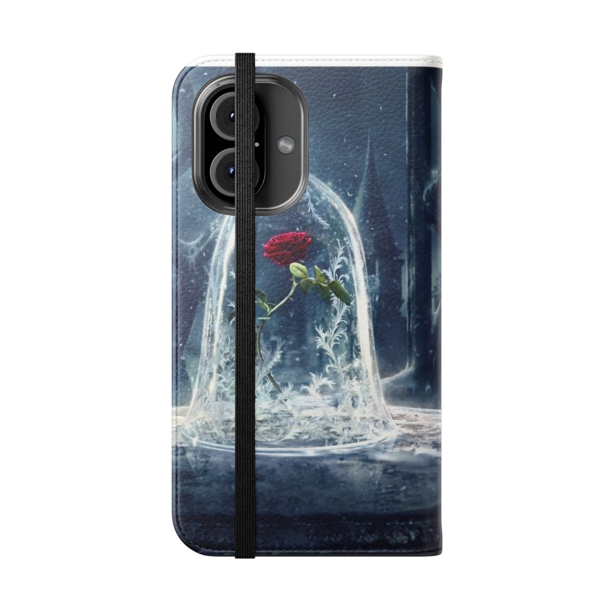 Enchanted rose-themed phone case with a protective flip cover design - Folded Front