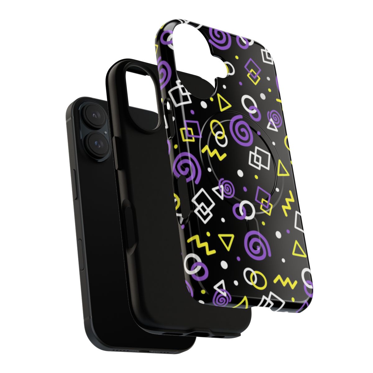 Nonbinary pride phone case with a vibrant arcade-inspired carpet design - Layers