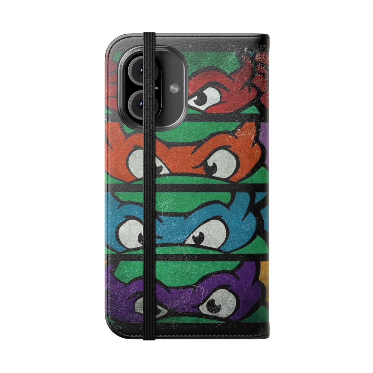 Vintage 90s cartoon-inspired green shell phone case featuring the Teenage Ninja Turtles - Folded Front